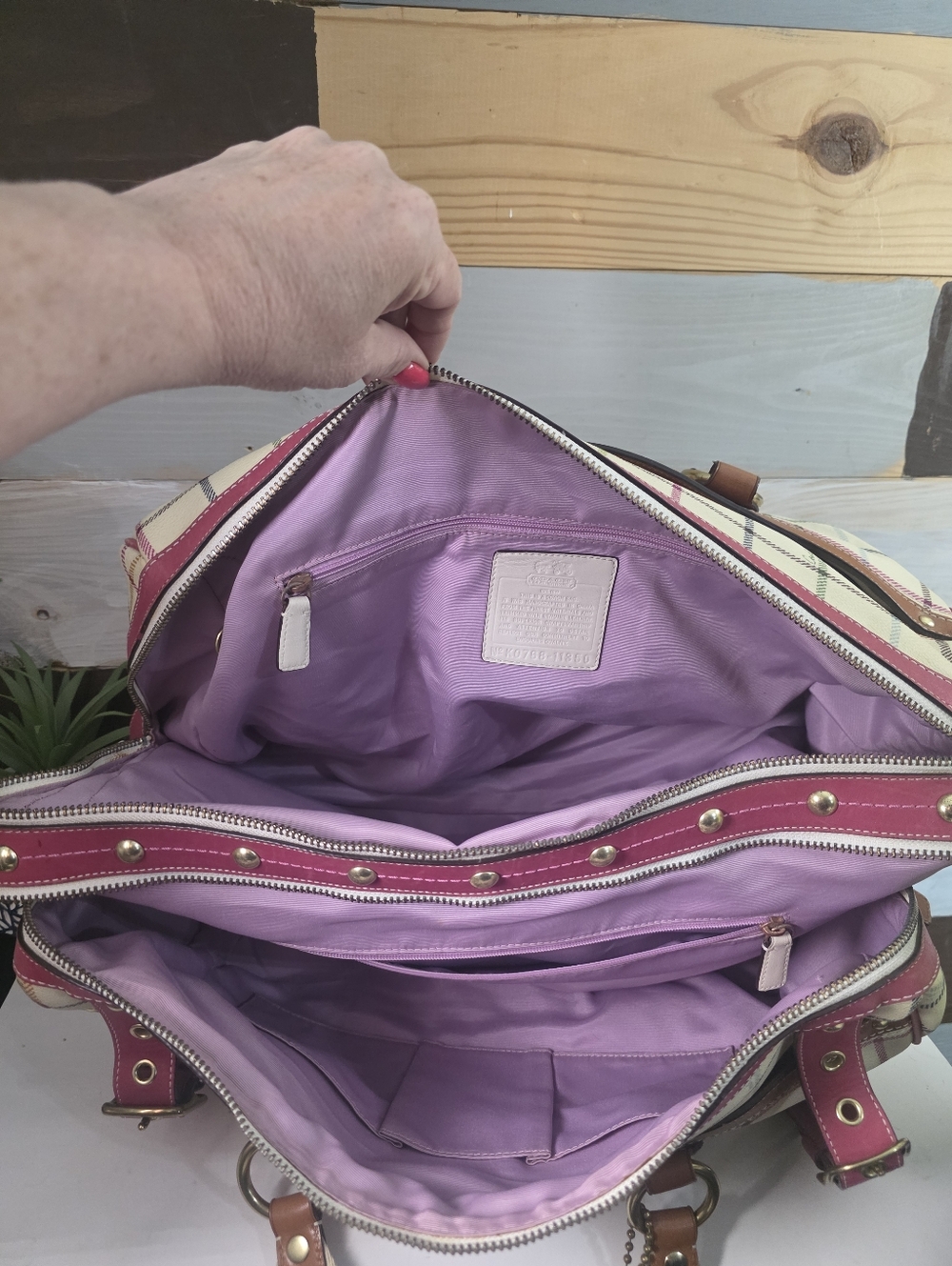 Coach Heritage Tattersall XL Duffle Travel Tote Bag Very RARE - Picture 4 of 17